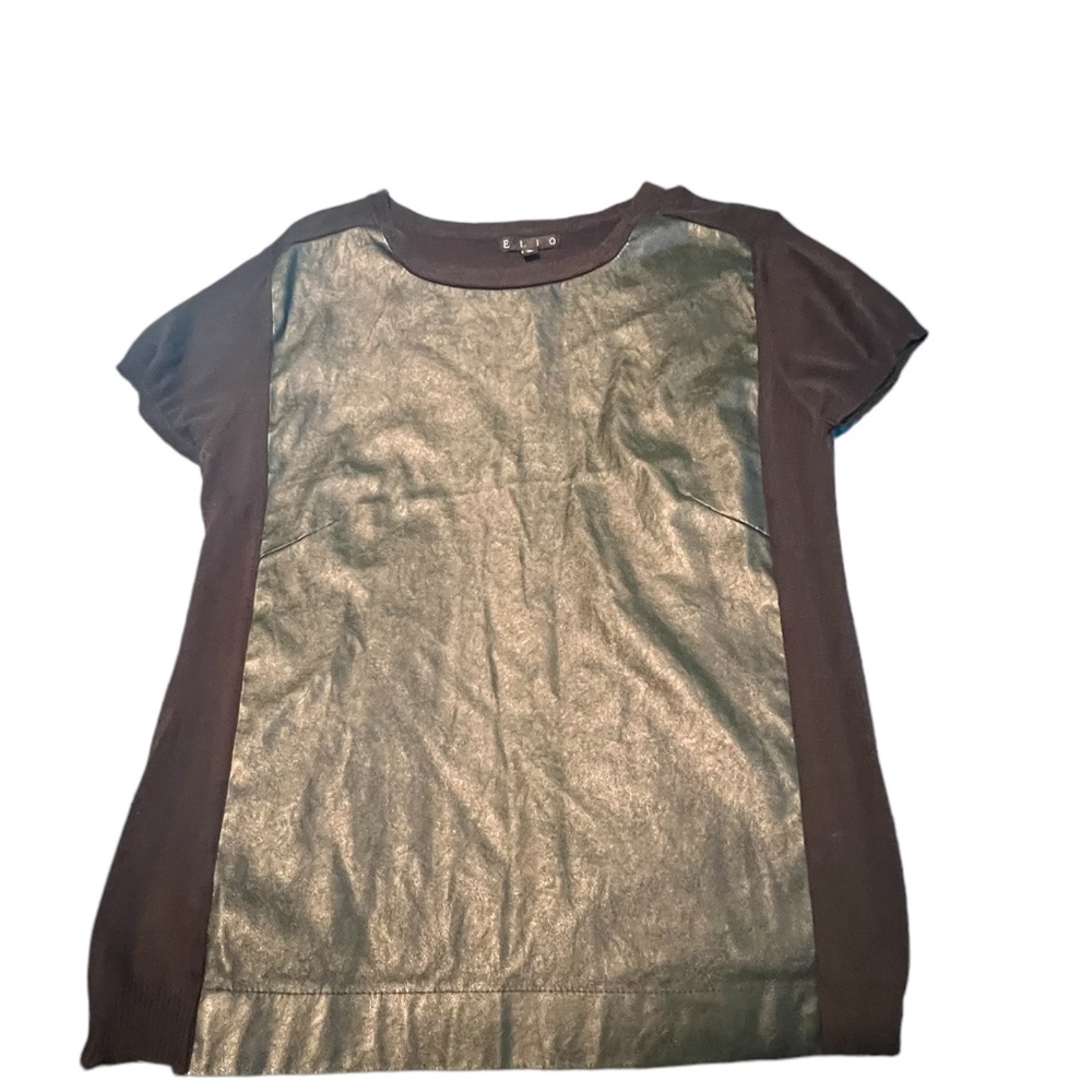 Elio Womens Top Short Sleeve Sz XL Polyvinyl Front Knit Back & Shoulder Preowned
